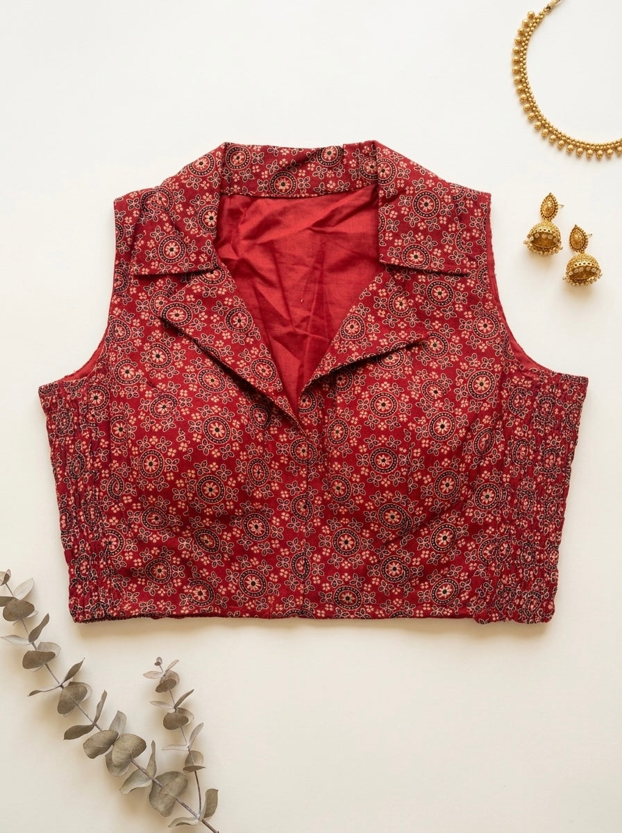 Sona - Ajrakh notched stretchable blouse