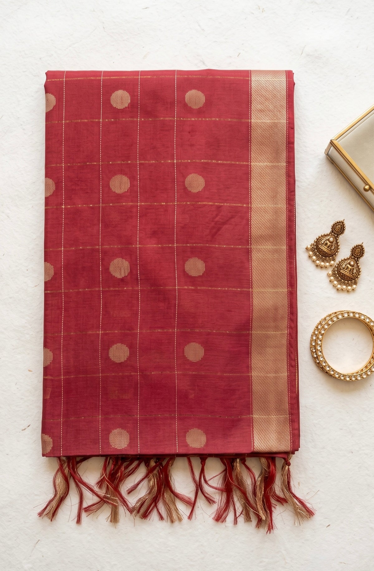 Chandani-Semi tussar saree with polka dot checkered weave design