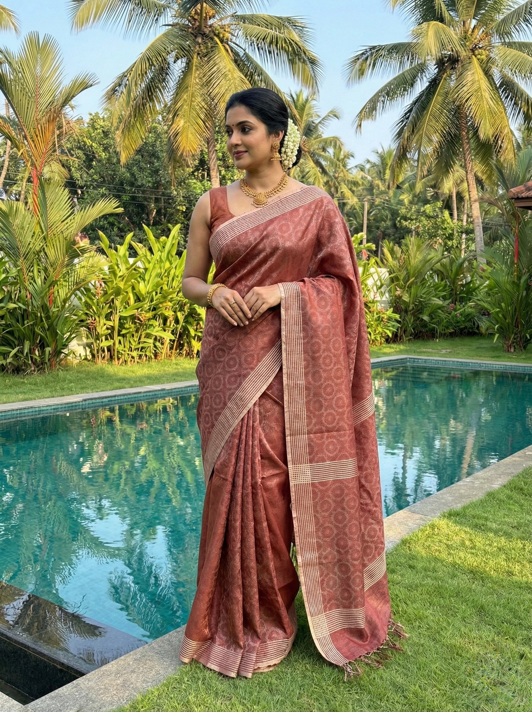 Semi Tussar Tissue Saree in self weave design
