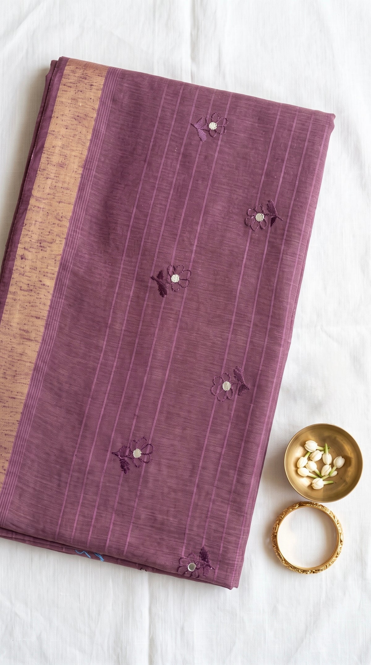Daya-Semi tussar saree with small floral embroidery motifs