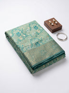 Chanderi Cotton saree with jacquard weave pallu in teal