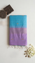 Meher-Maheswari Cotton Silk Saree- Aqua Blue and Lavender Pallu