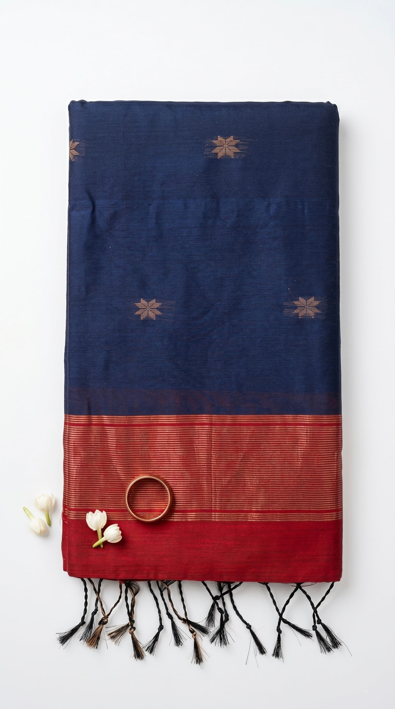 Aranya - Maheswari Cotton Silk Saree-Midnight Blue with Ruby Pallu