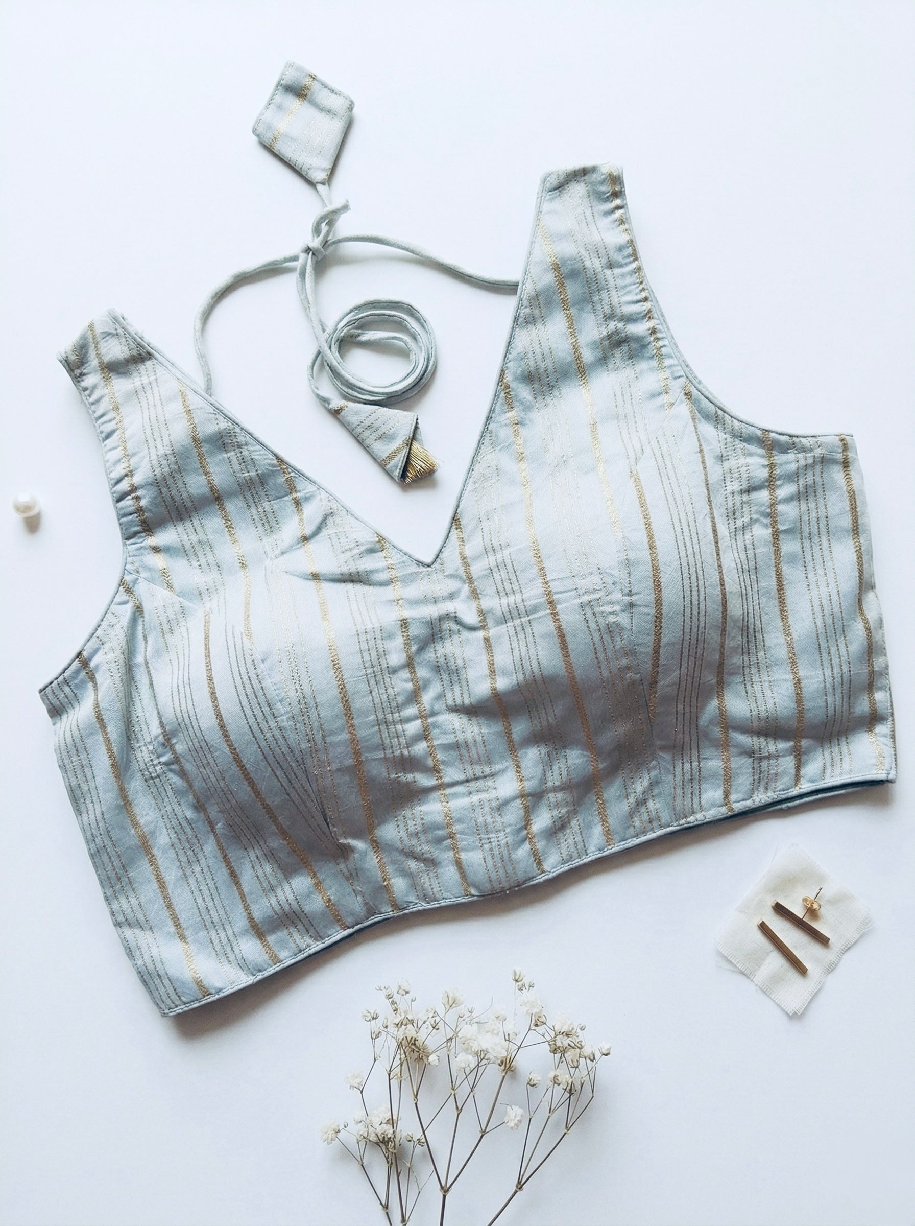 Cotton silk with golden zari stripes blouse