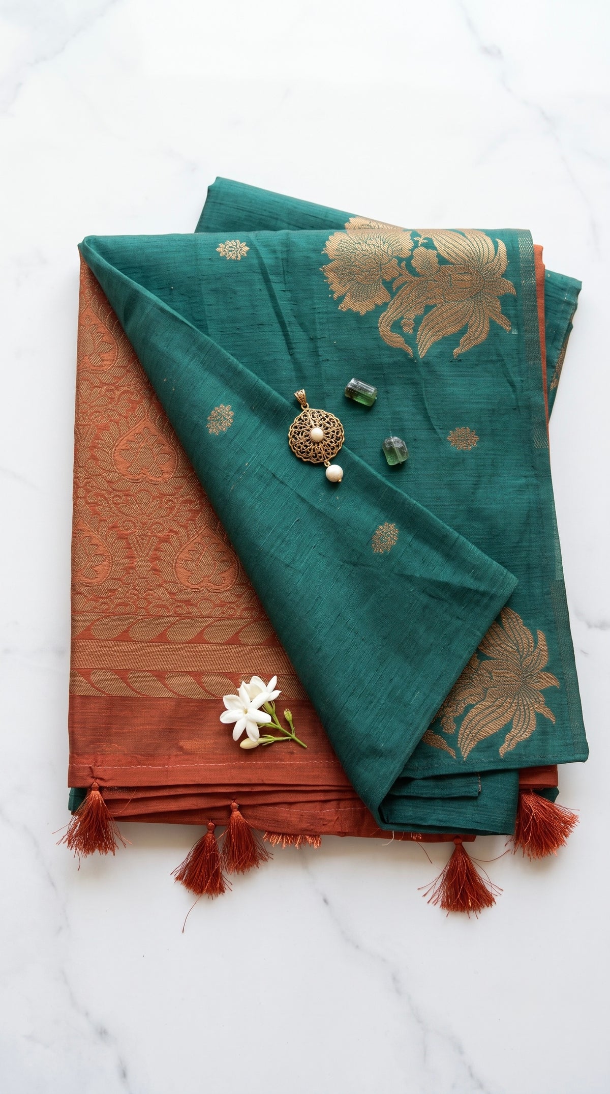 Rohini-Jute Saree with contrast pallu and floral motif border