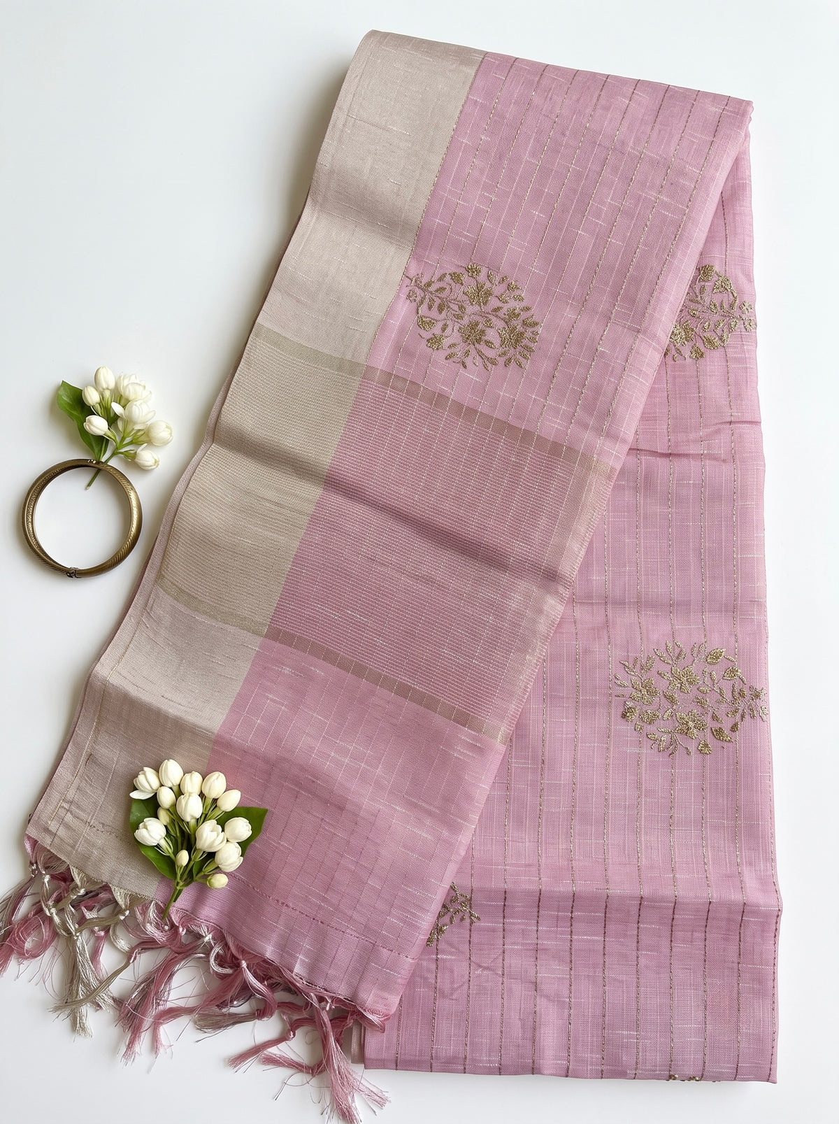 Chanderi saree in pastel shades and zari embroidery motifs