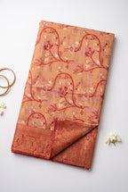 Peach shade Chanderi Cotton saree with jacquard weave pallu