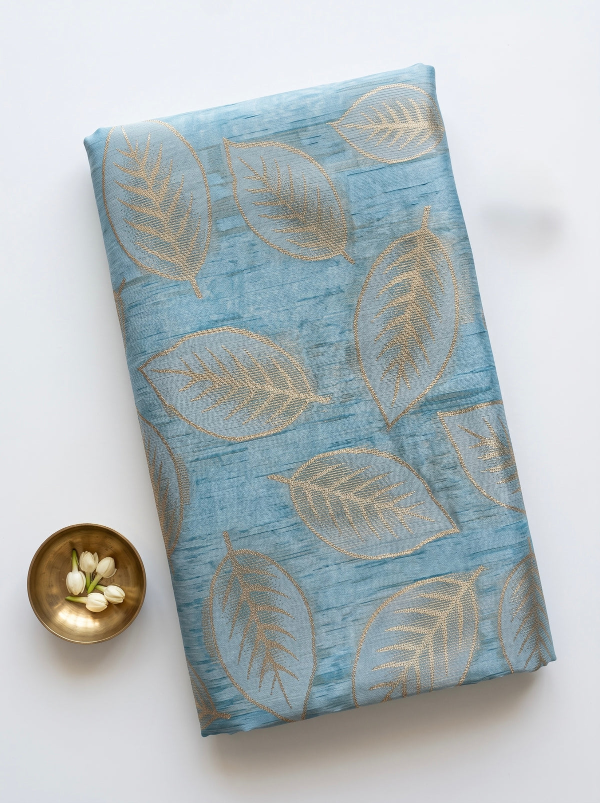 Chanderi saree in pastel shades with woven zari and thread leaves pattern