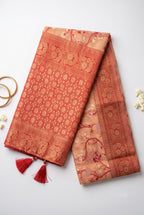 Peach shade Chanderi Cotton saree with jacquard weave pallu