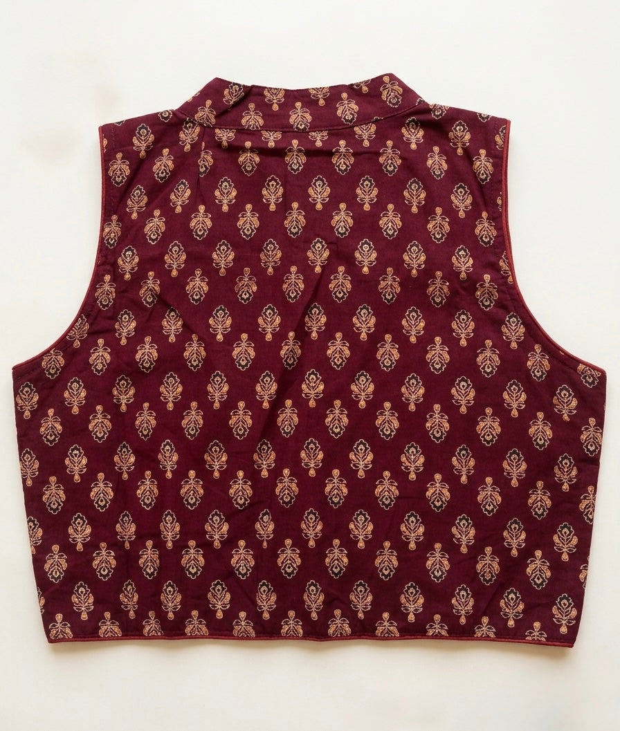 Ajrakh Cotton Mandarin Collared Padded Blouse