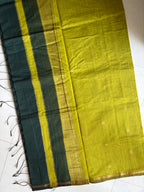 Veda - Maheswari Cotton Silk Saree - Pine Green and Olive Contrast Pallu