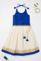 Blue & Ivory halter neck ethnic skirt and top for girls