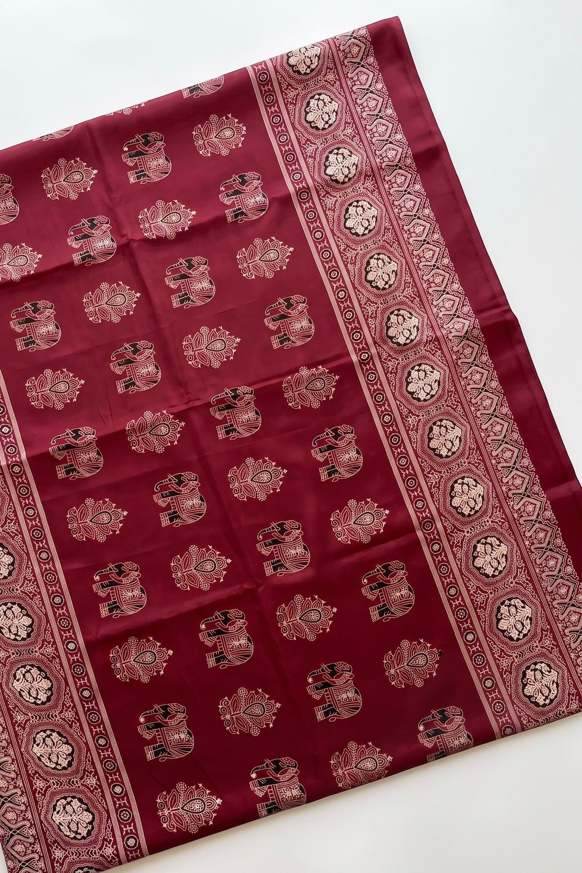 Karishma-Ajrakh print semi modal saree with real mirror and elephant design