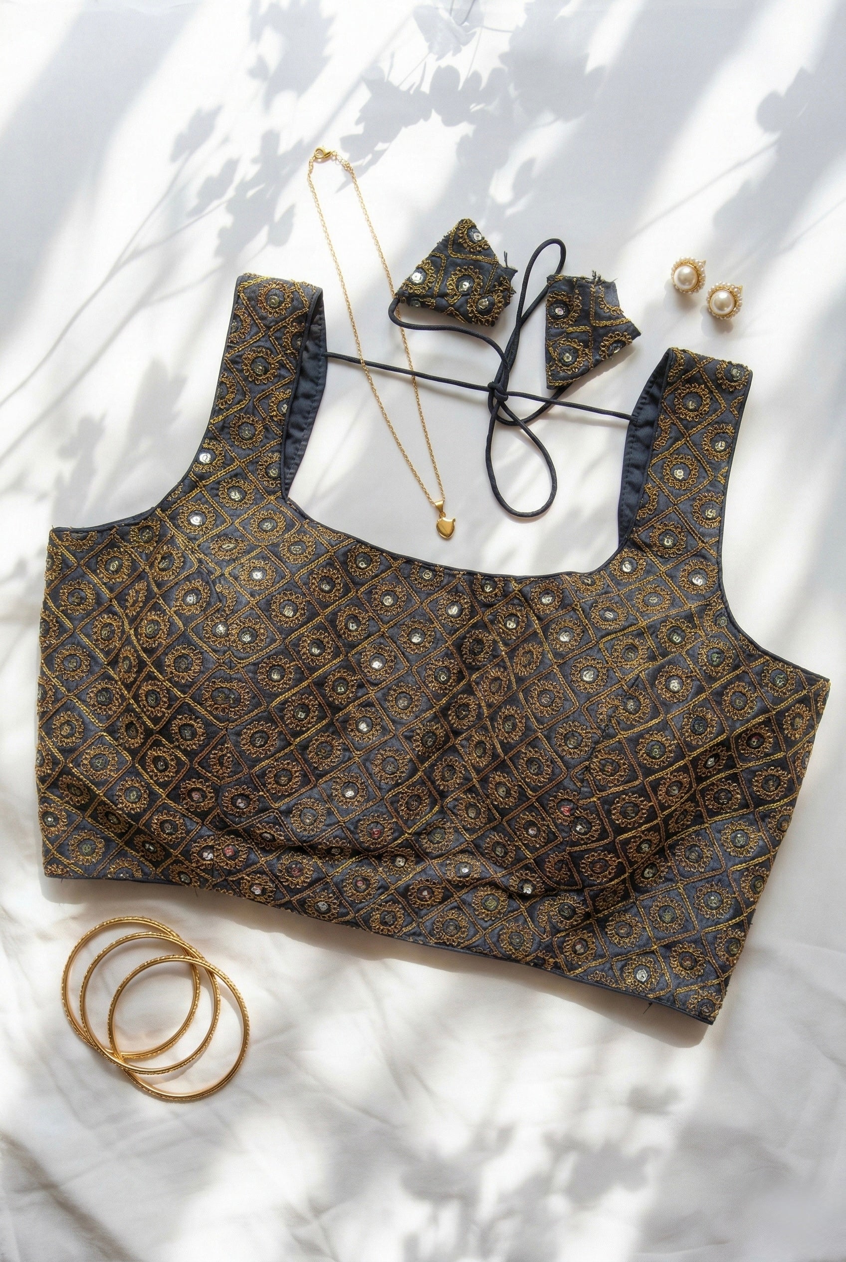 Thread and sequin embellished blouse