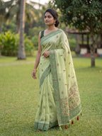 Chanderi Cotton saree in woven warli design motifs