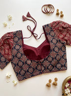 Ajrakh Katori blouse with puff sleeves