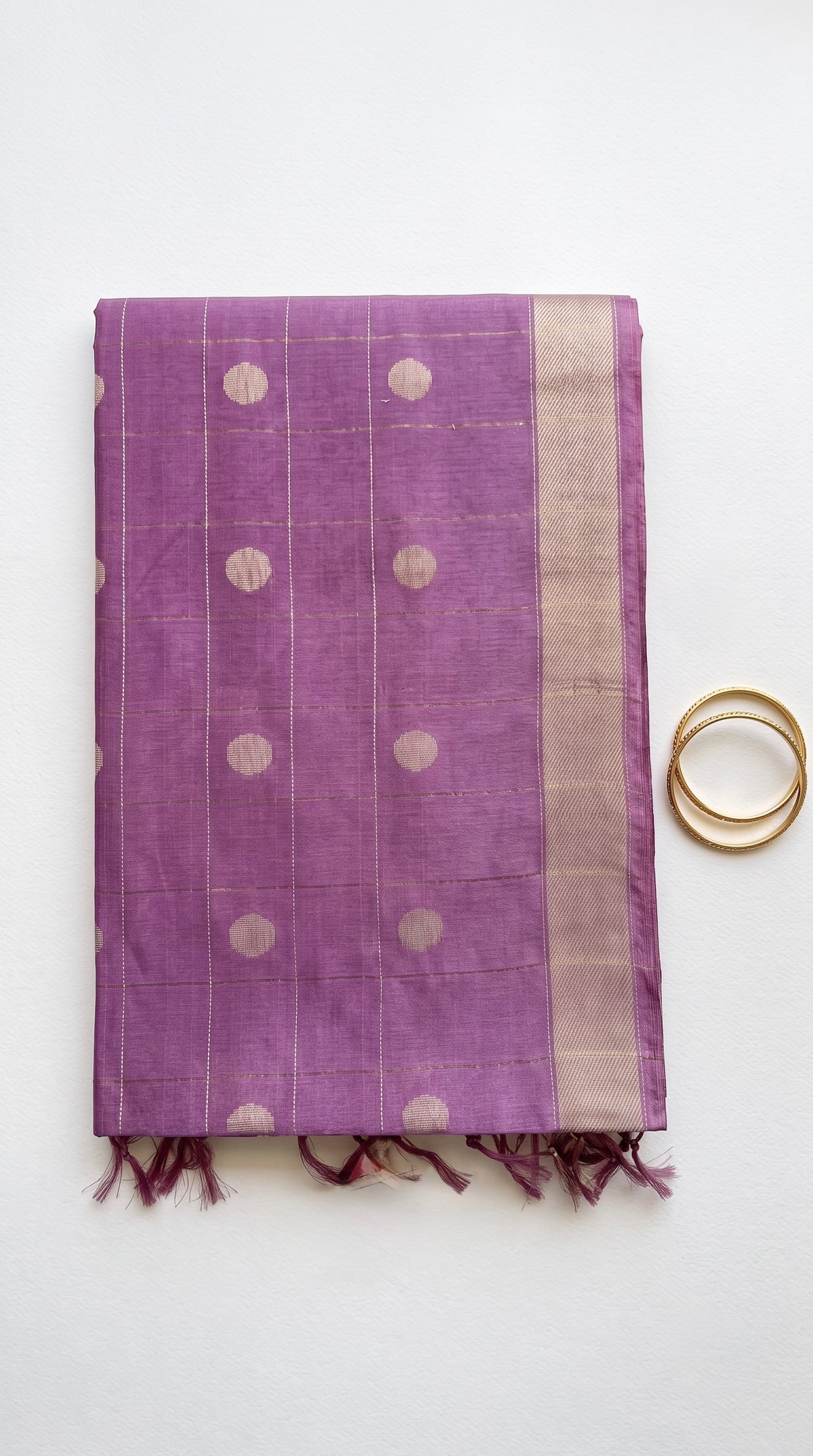 Chandani-Semi tussar saree with polka dot checkered weave design