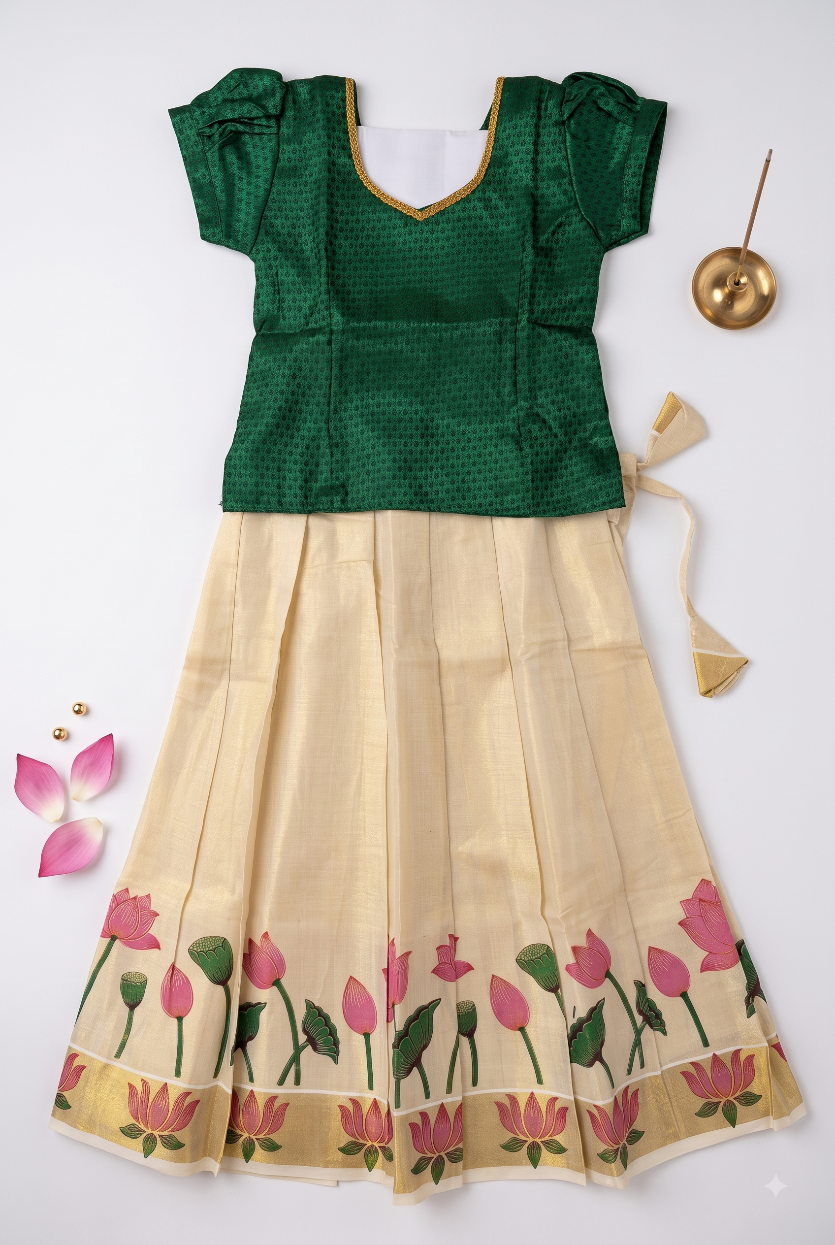 Soft brocade top & tissue ethnic skirt for girls