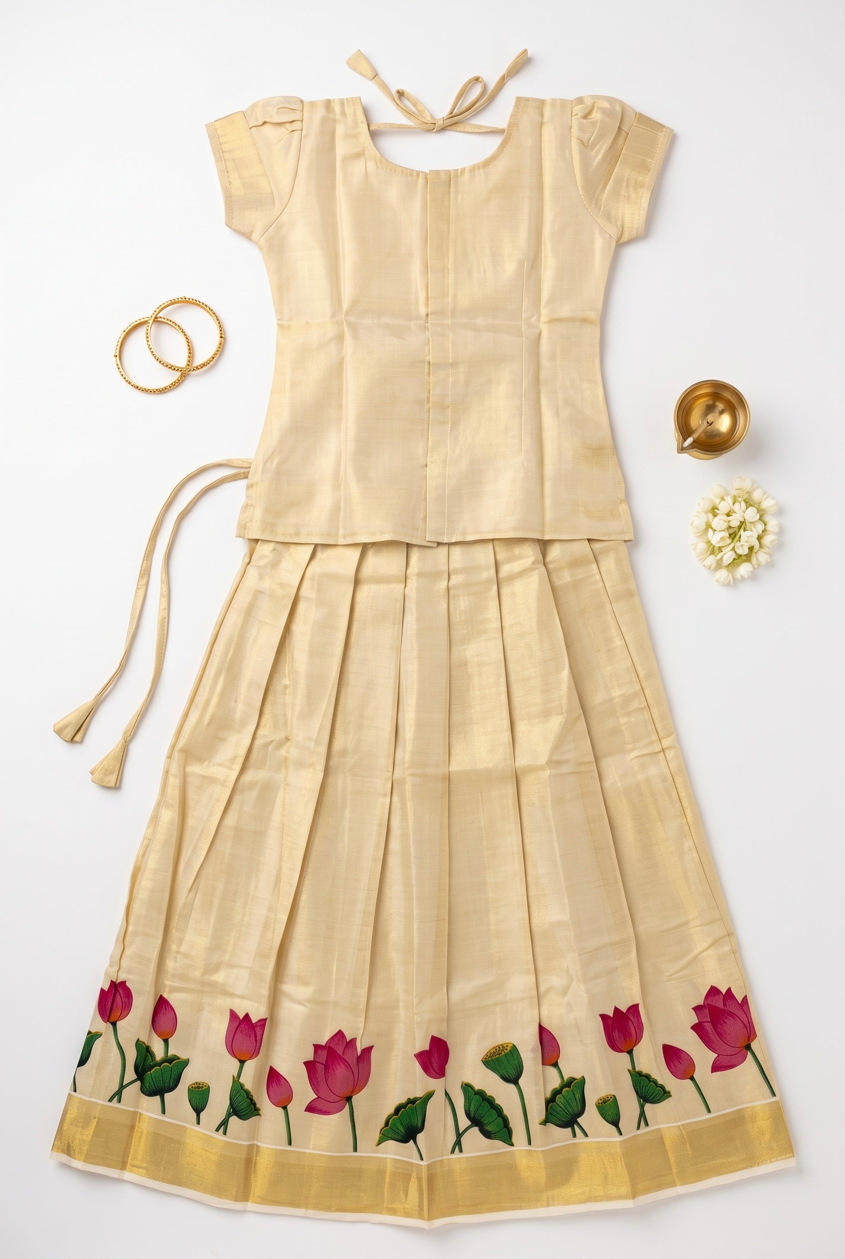 Ivory soft tissue ethnic skirt and top for girls