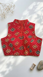 Ajrakh Cotton Mandarin Collared Padded Blouse