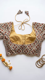 Aadya- Ikkat Stretchable Padded Blouse with Sleeves