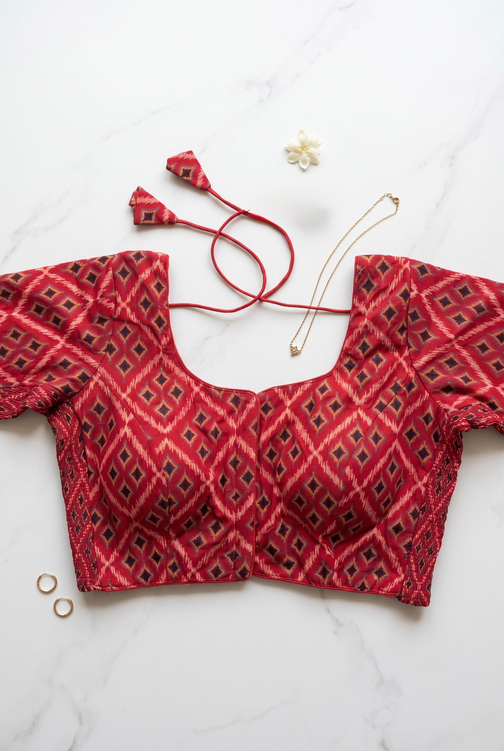 Aadya- Ikkat Stretchable Padded Blouse with Sleeves