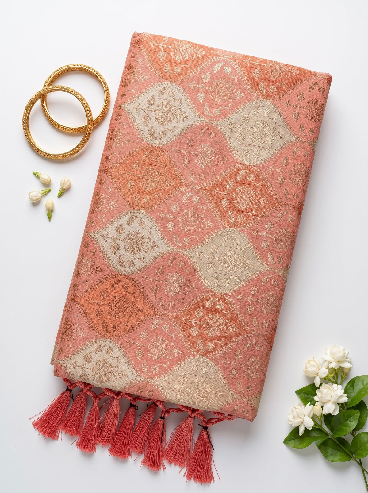 Chanderi saree in pastel shades with woven zari and Jaal pattern