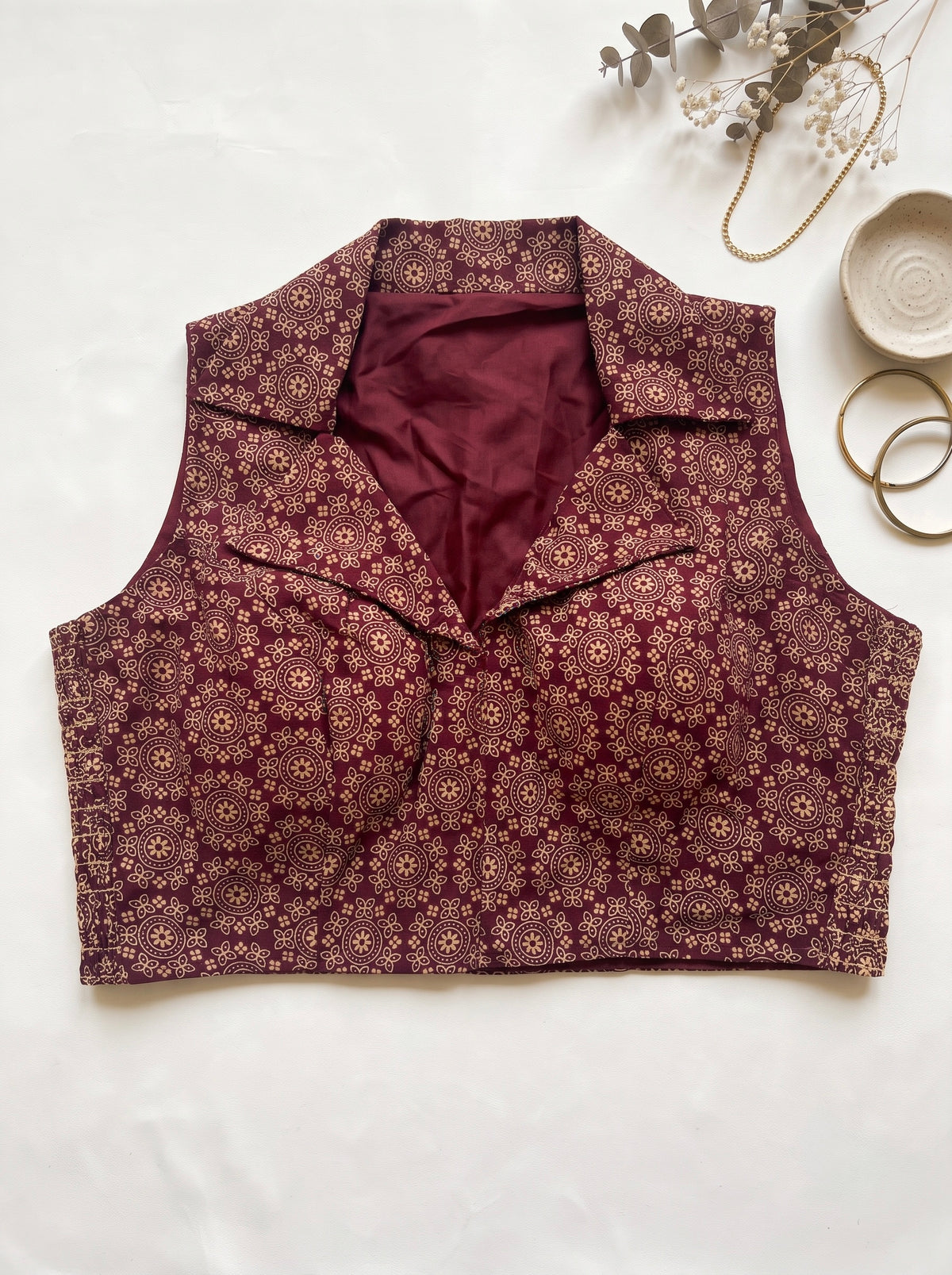 Sona - Ajrakh notched stretchable blouse