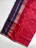 Aranya - Maheswari Cotton Silk Saree-Midnight Blue with Ruby Pallu