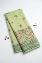 Chanderi Cotton saree in woven warli design motifs
