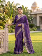 Viscose Crepe Solid saree with gold zari stripes
