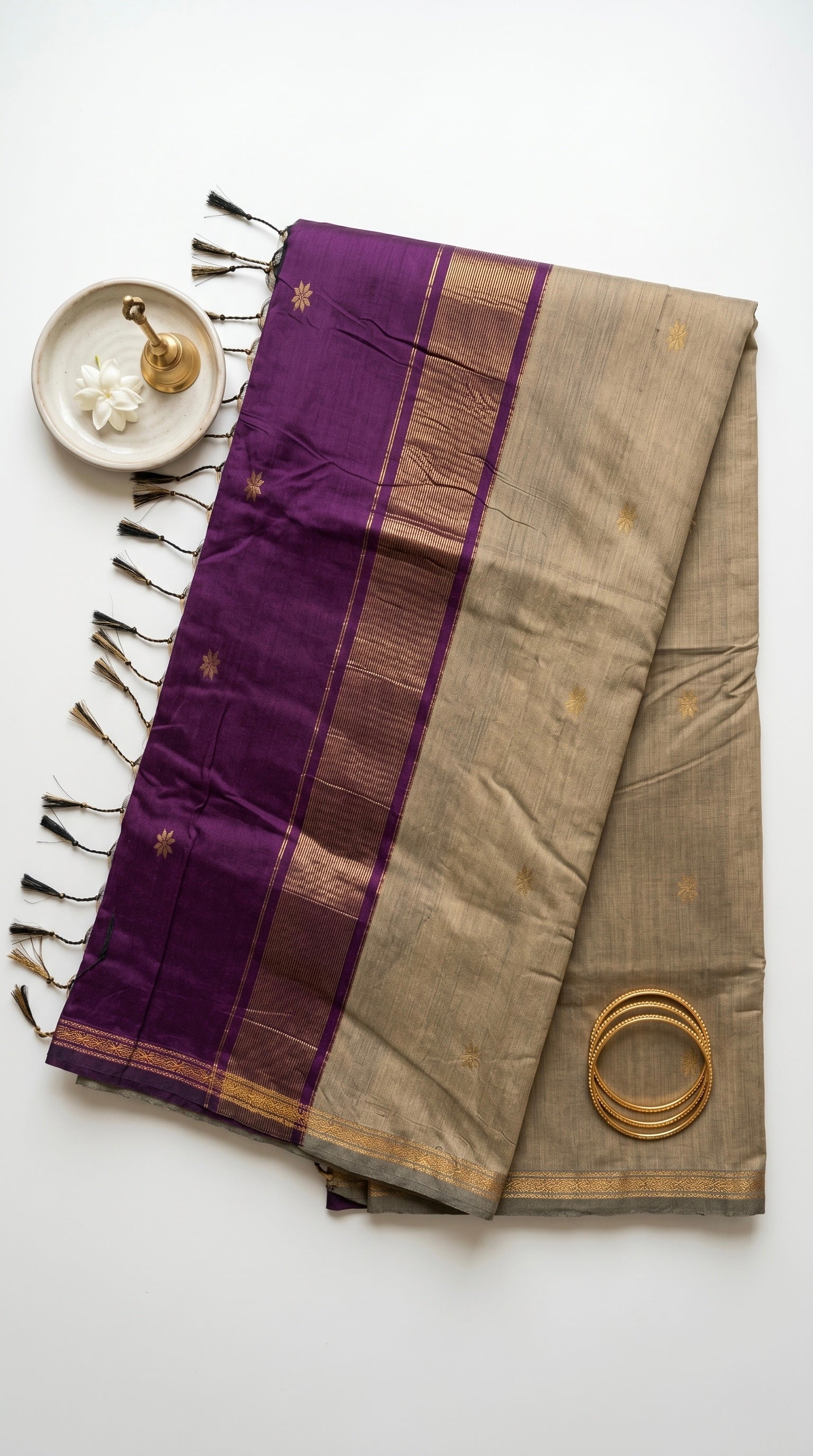 Ananya-Maheswari Cotton Silk Saree-Sand Beige and Royal Plum Pallu