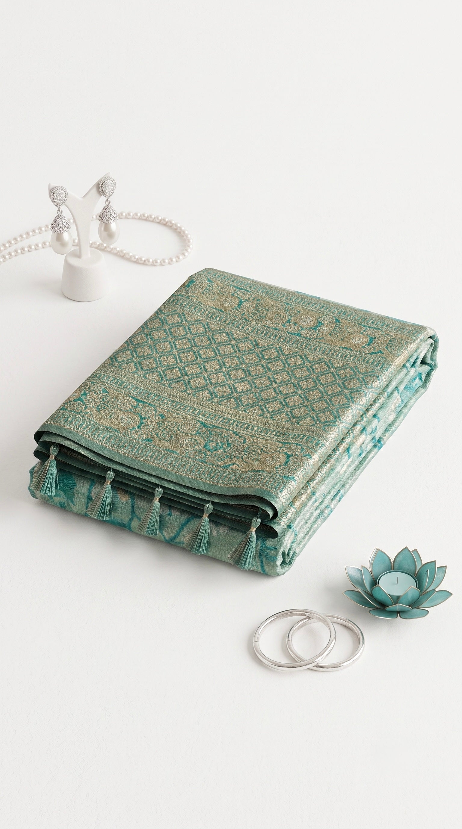 Chanderi Cotton saree with jacquard weave pallu in teal