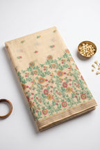 Chanderi Cotton saree with woven floral thread work