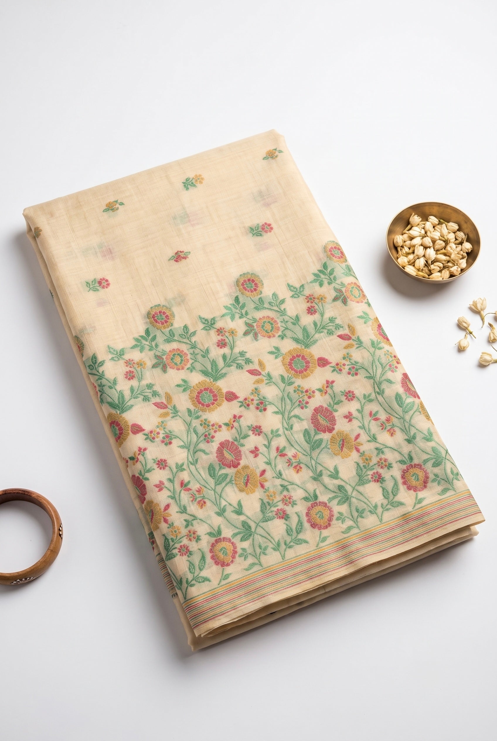 Chanderi Cotton saree with woven floral thread work