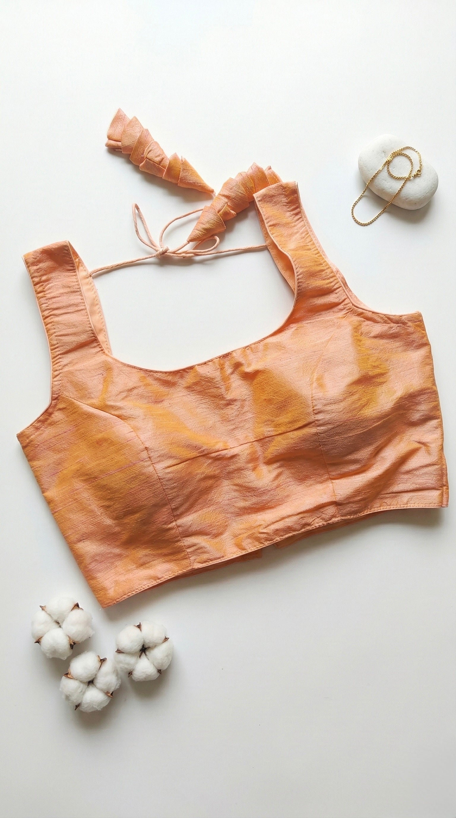 Raw Silk Plain Sleeveless Padded Blouse