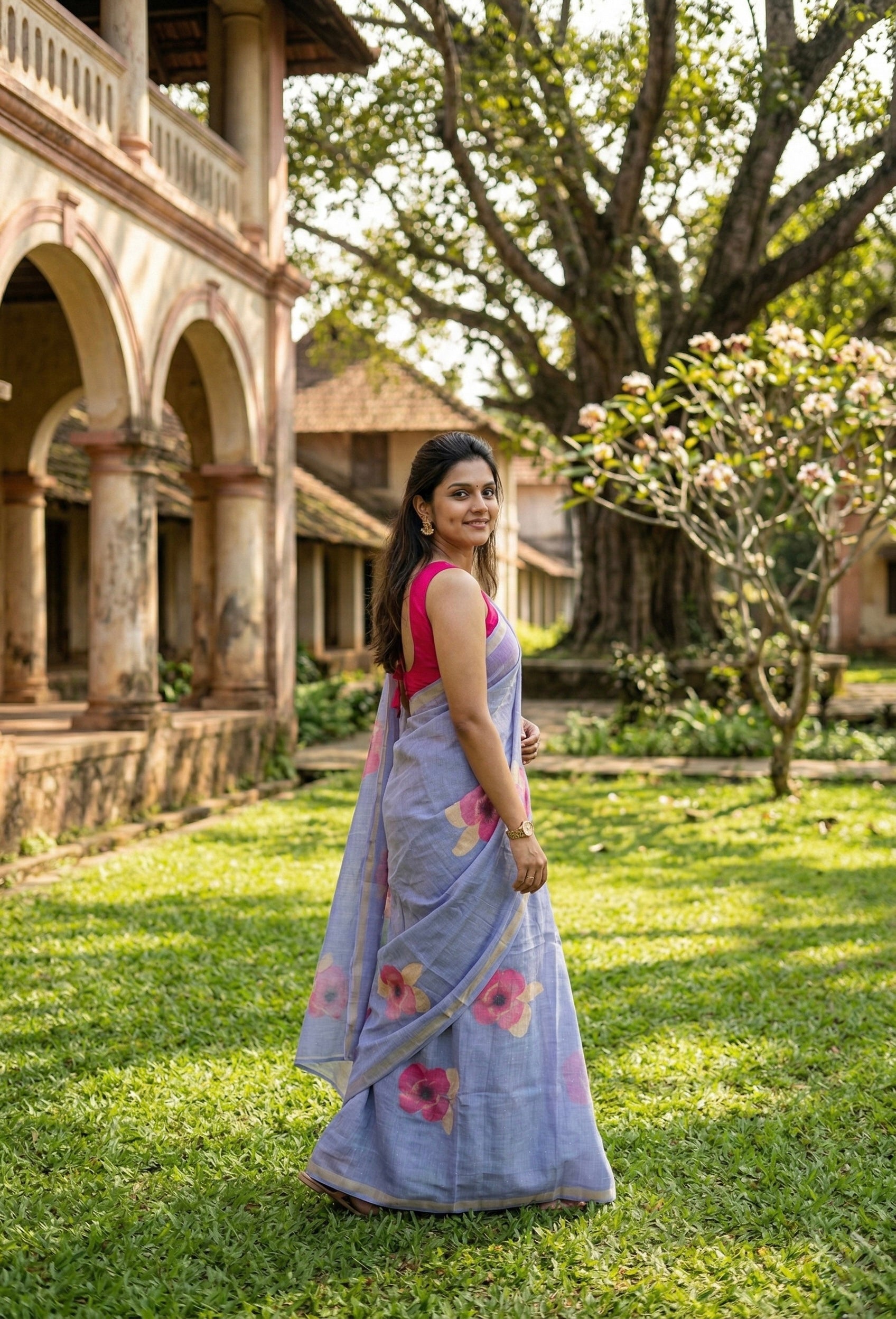 Linen Cotton floral print saree