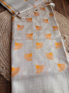 Chanderi blend saree with woven yellow motifs