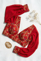 Deep V neck Bishop Sleeves Embroidered Blouse