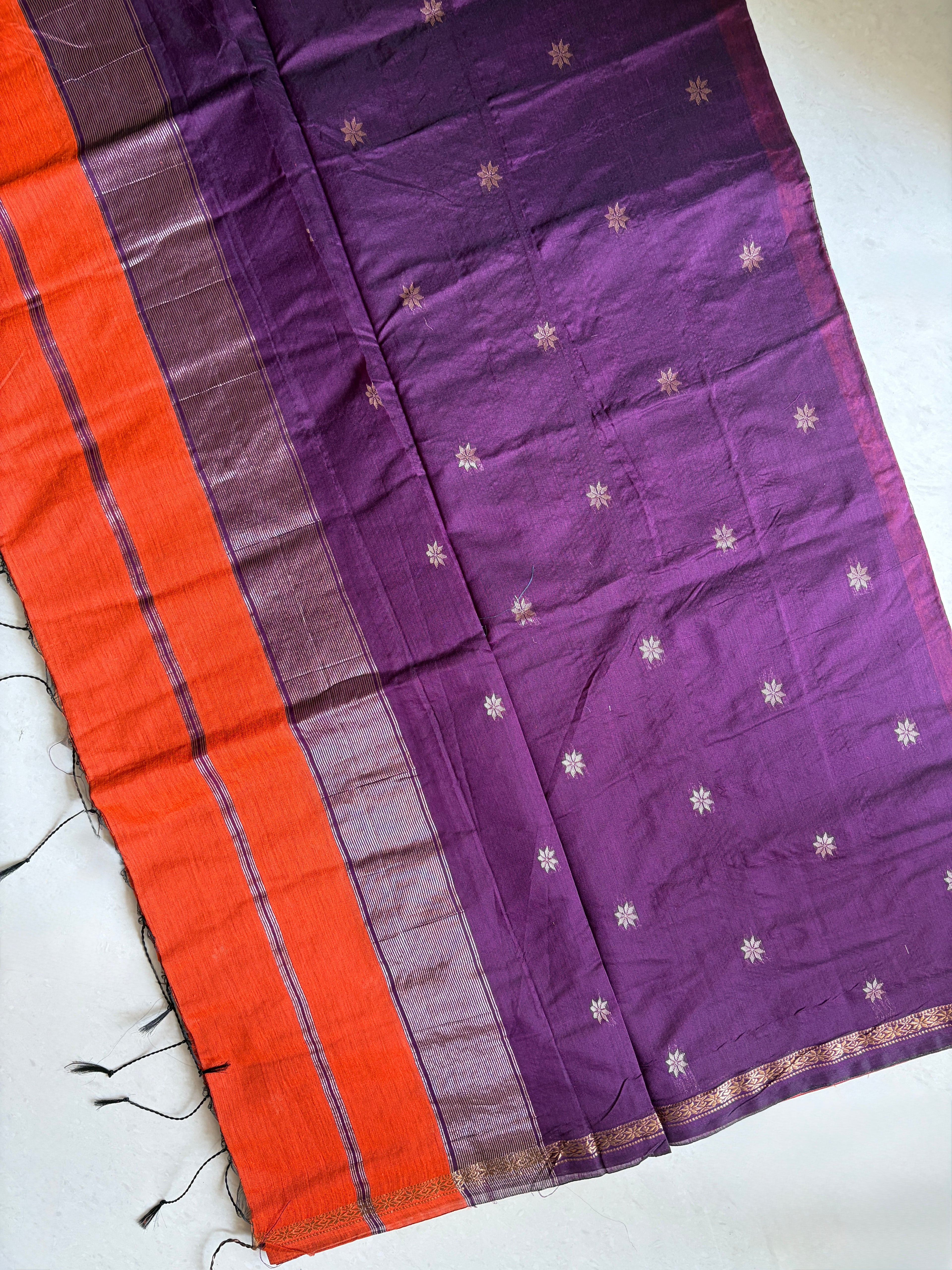 Jwala-Maheswari Cotton Silk Saree-Burnt Orange and Amethyst Pallu