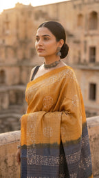 Semi tussar tissue saree in batik print
