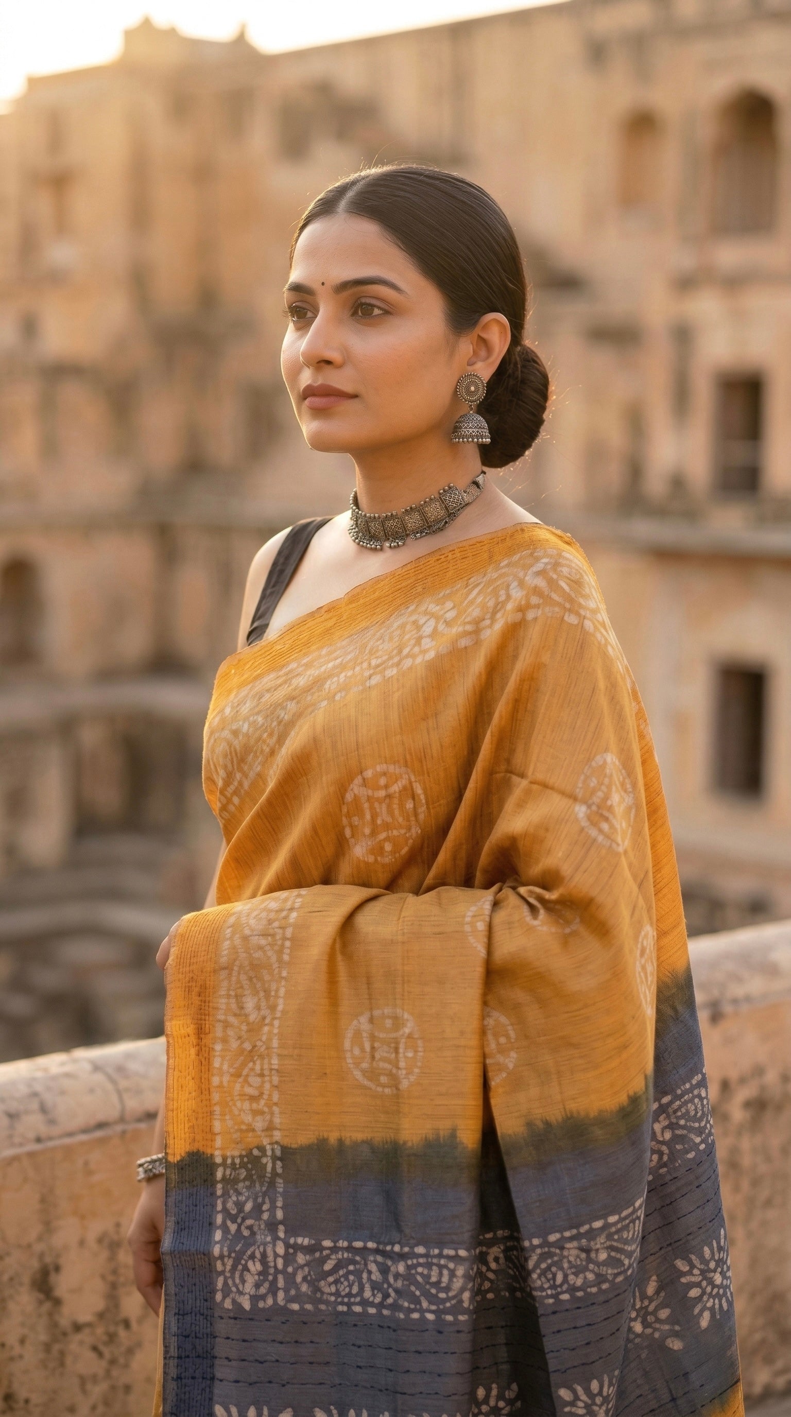 Semi tussar tissue saree in batik print