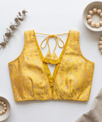 Manya-Brocade plunge neck sleeveless Blouse