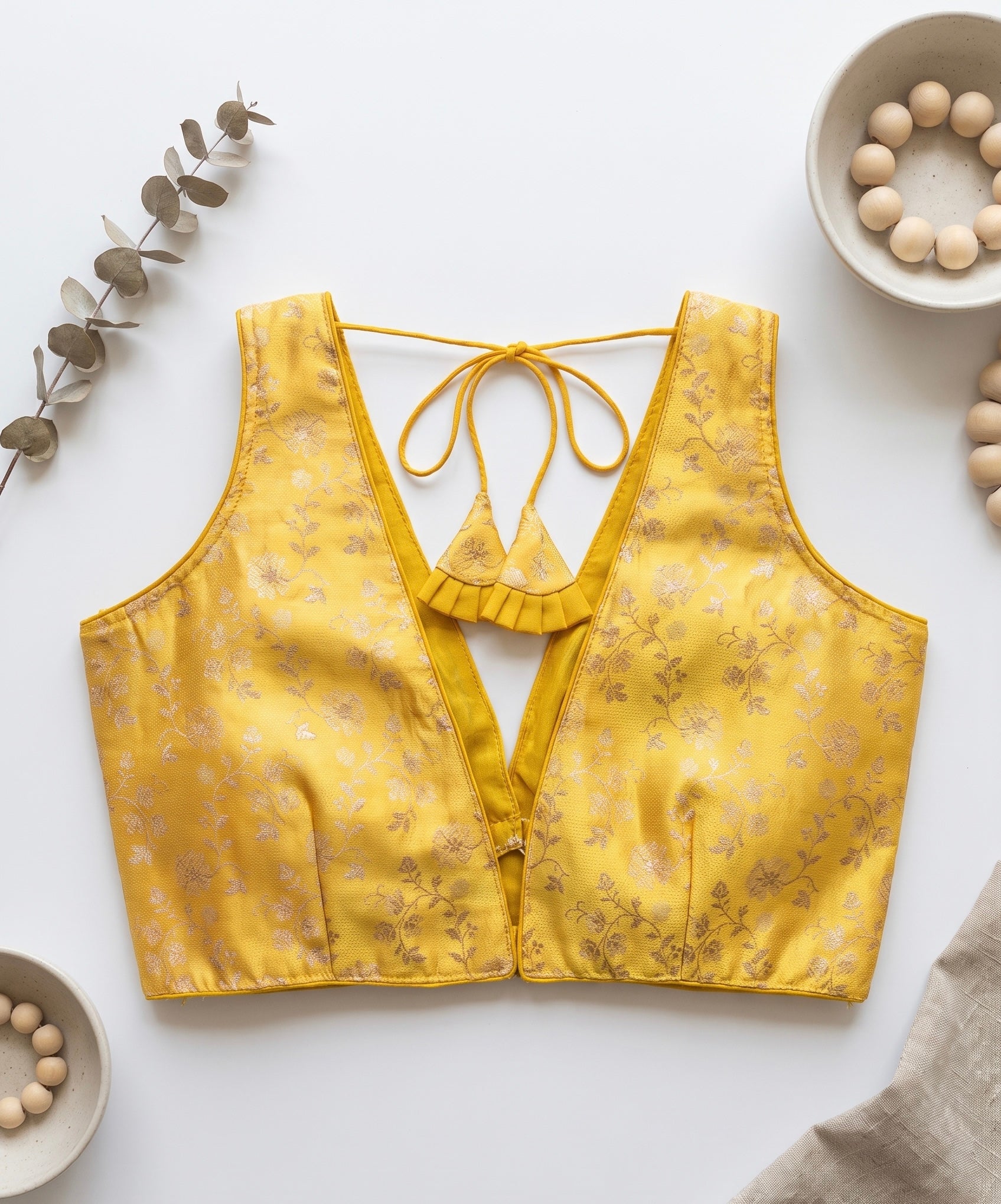 Manya-Brocade plunge neck sleeveless Blouse