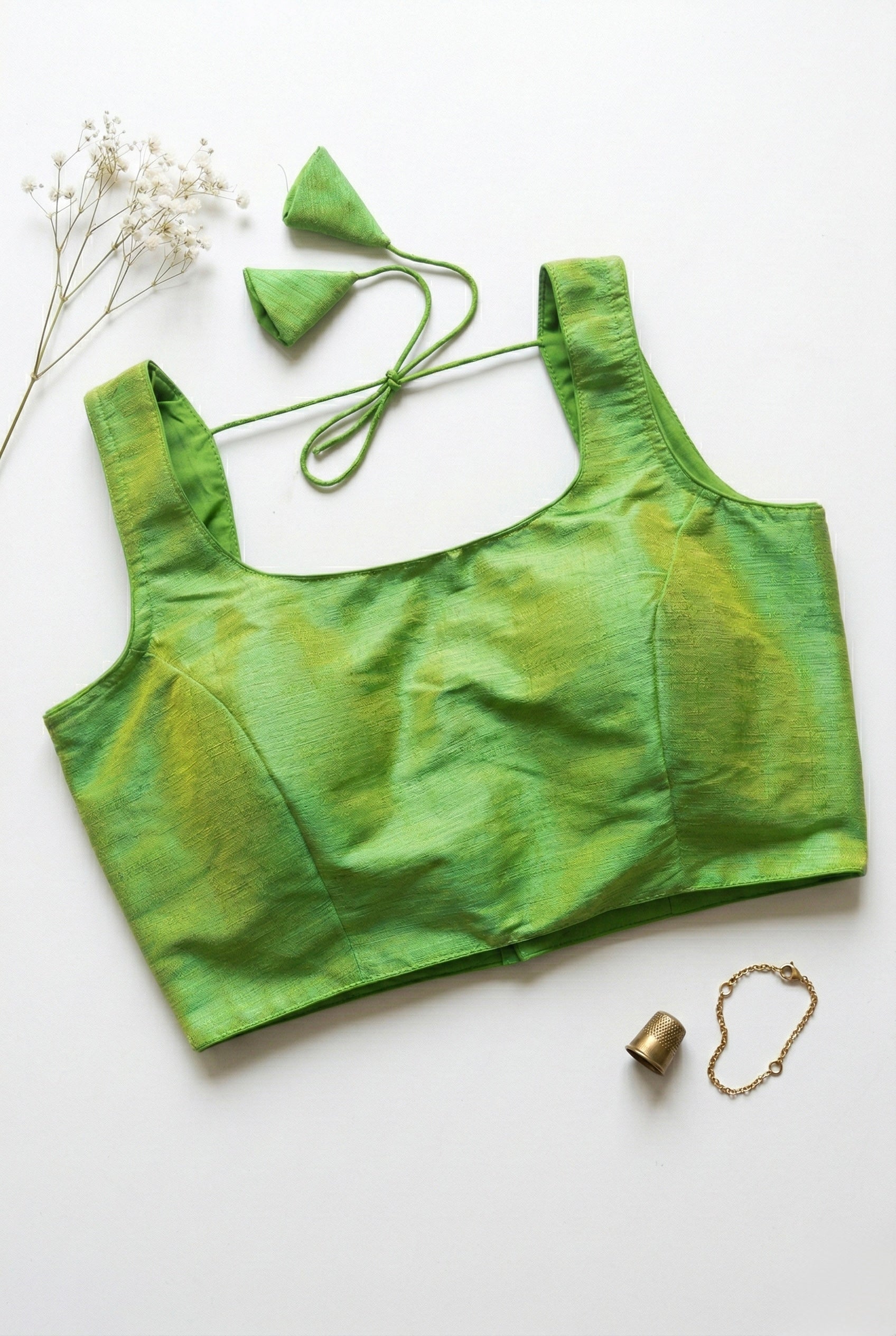 Raw Silk Plain Sleeveless Padded Blouse