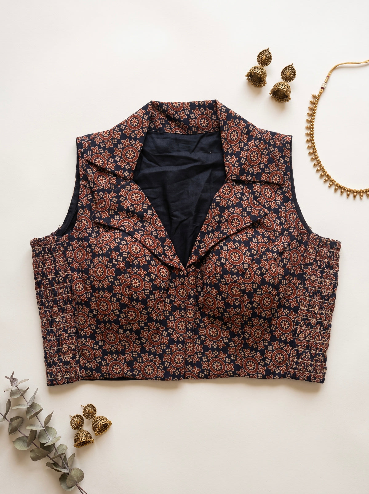 Sona - Ajrakh notched stretchable blouse