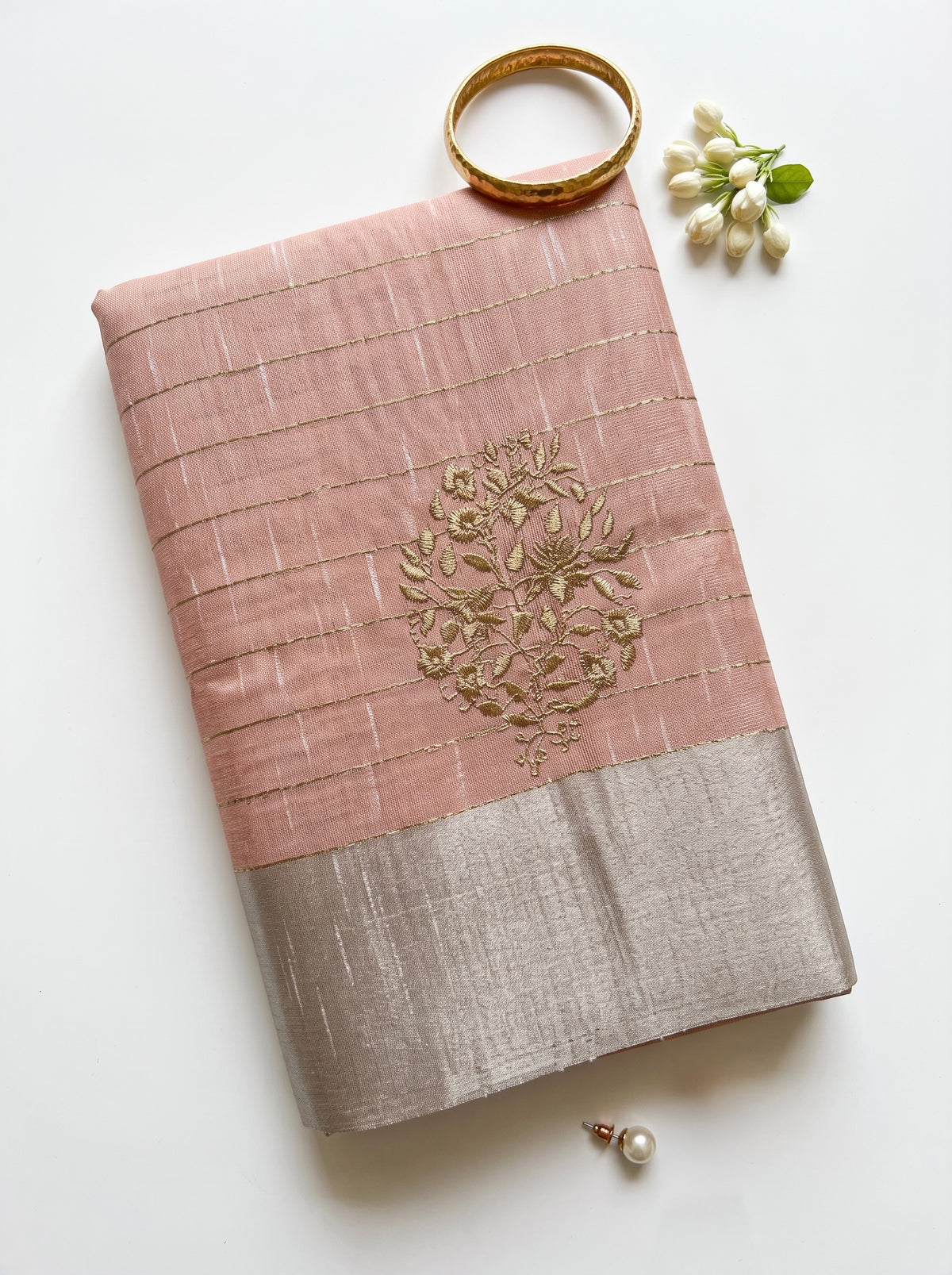 Chanderi saree in pastel shades and zari embroidery motifs