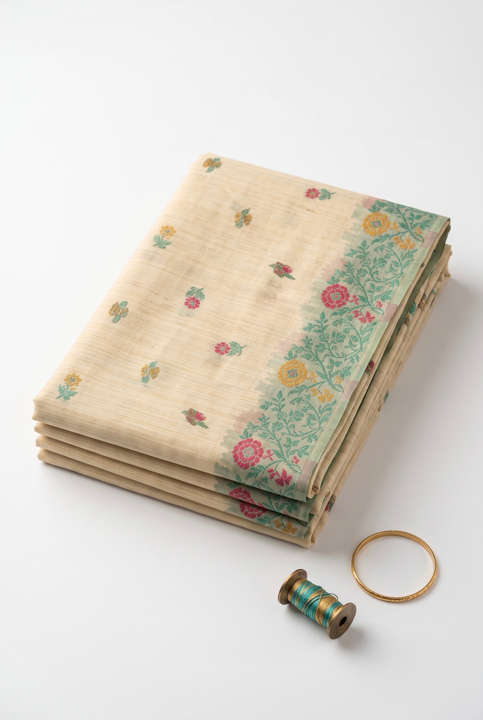 Chanderi Cotton saree with woven floral thread work