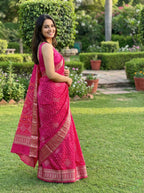 Dola silk saree with bandhani print