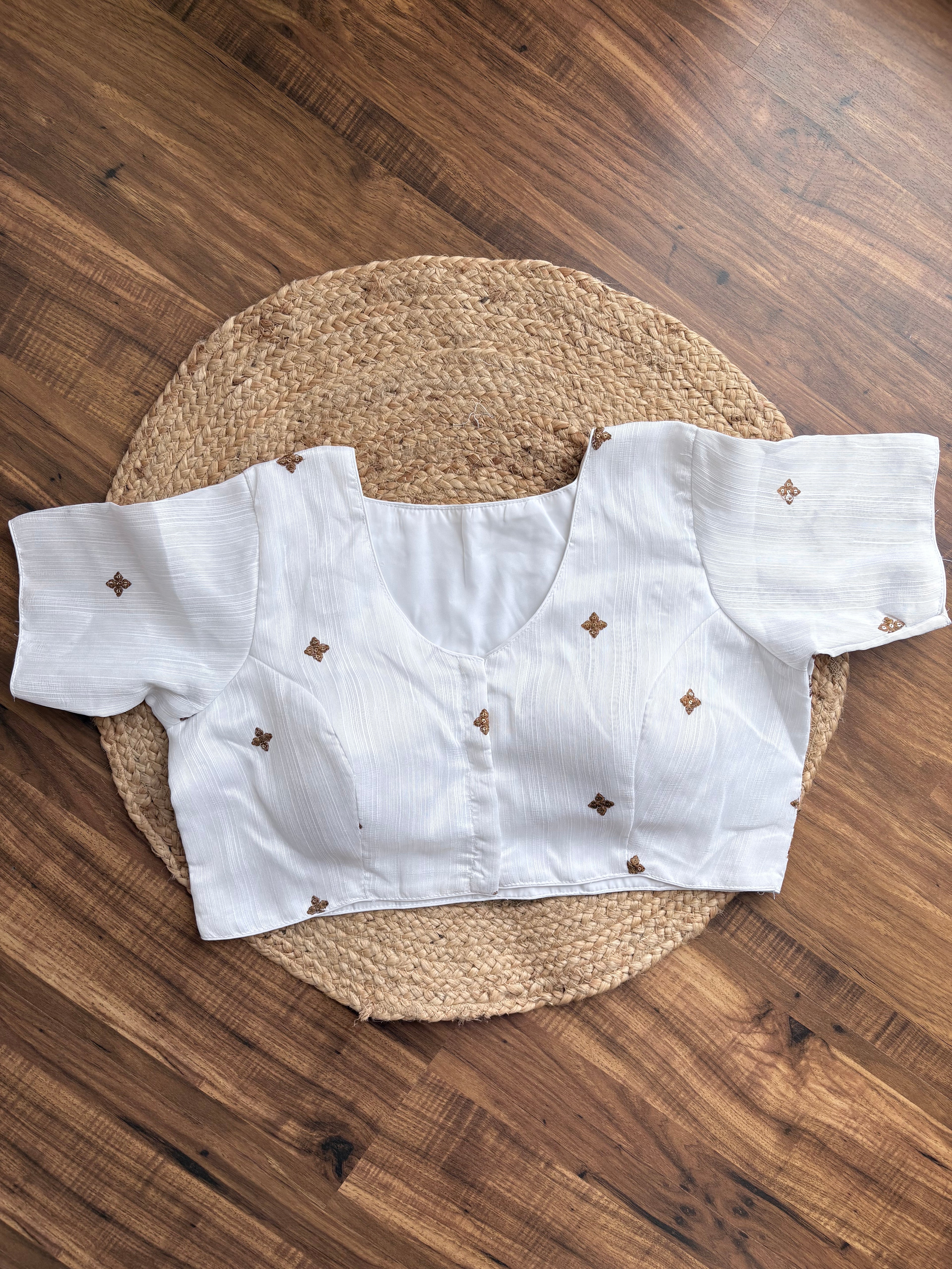 Embroidered back high neck blouse